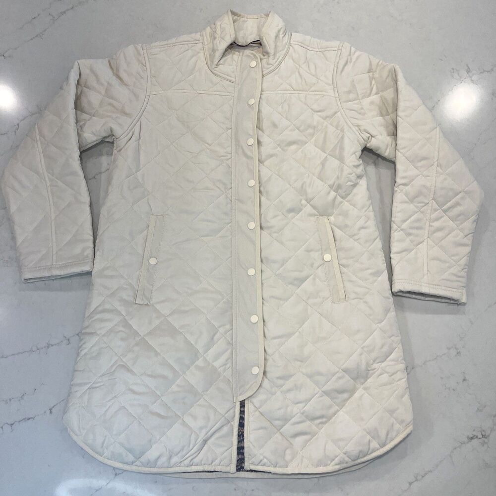 Aventura Womens Large Carrigan Quilted Jacket Long Zip‎ Snap IVORY Car Coat NWOT